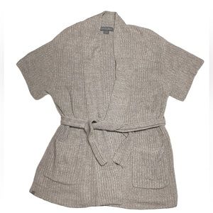 Barefoot Dreams CozyChic Lite Cardigan Robe Biege Ribbed Short Sleeve Size S